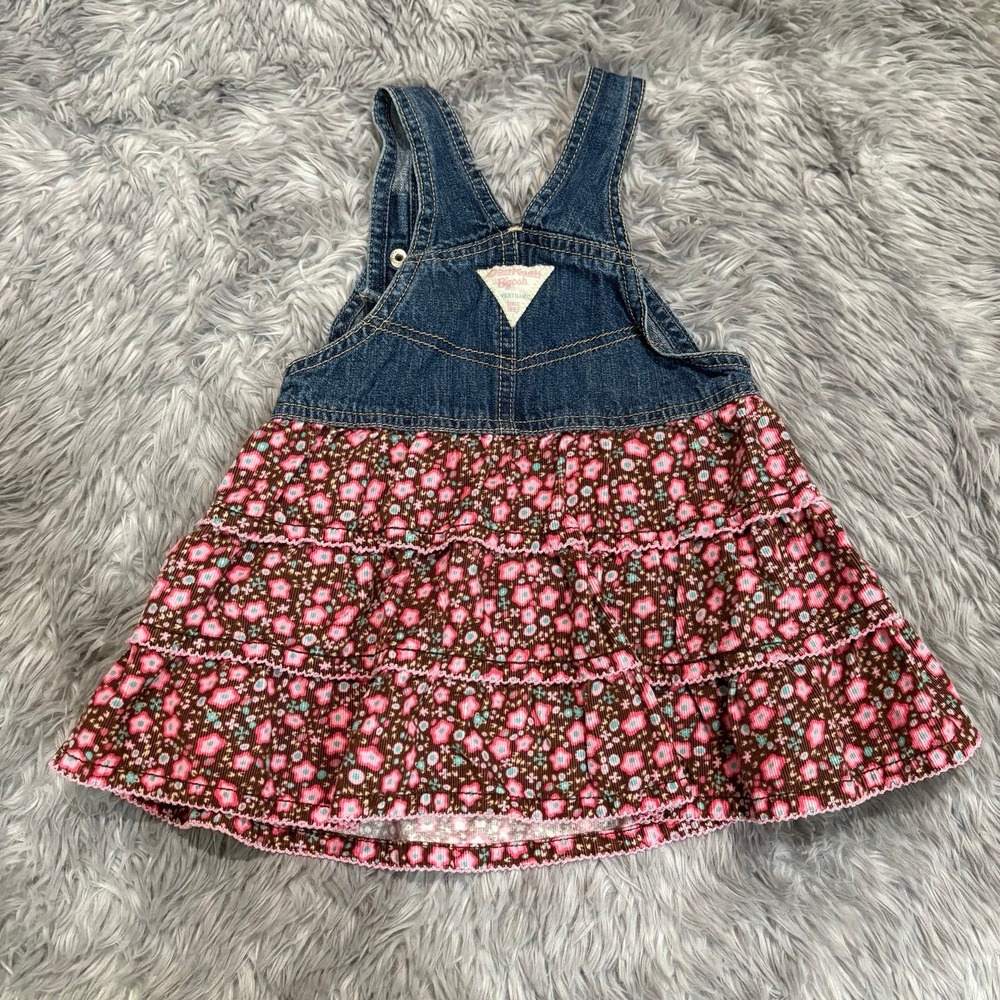 Vintage Oshkosh B'Gosh Overall Denim Corduroy Layer Ruffle Dress Floral 24 Month - Picture 4 of 7